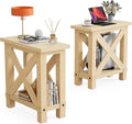 LITTLE TREE Farmhouse Side Table Set of 2, Narrow End Table for Space Saving, Bedside Furniture for Bedroom, Living Room, Small Spaces, Oak