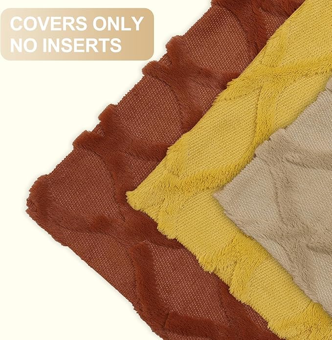 decorUhome Fall Throw Pillow Covers 24x24 Inch Set of 2, Soft Plush Faux Fur Wool Mustard Yellow Couch Pillow Covers, Decorative Neutral Pillow Cases for Bed Sofa Living Room Home Decor