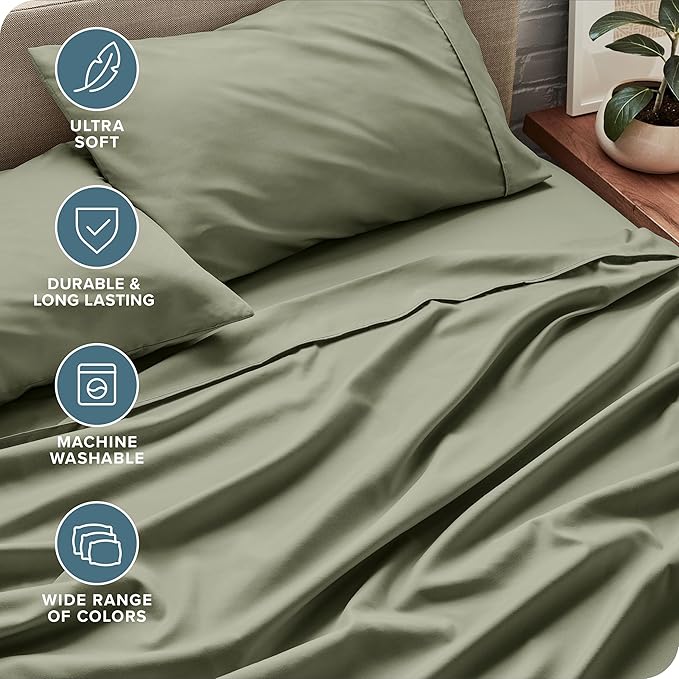 Bare Home Split King Sheet Set - 1800 Ultra-Soft Microfiber Bed Sheets - Double Brushed - Deep Pockets - Easy Fit - 5 Piece Set - Bed Sheets (Split King, Sage)
