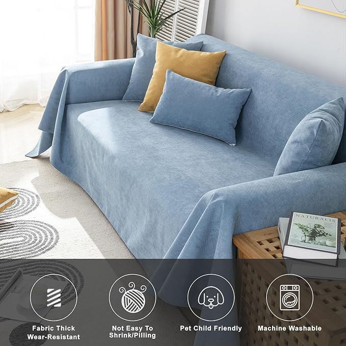STACYPIK 100% Waterproof Blue Couch Cover for Pets, Sectional L Shape Sofa Cover for 2 Cushion Couch, Anti-Cat Scratch Furniture Protector Cover, Anti Slip Sofa Throw Cover for Dogs Kids-71x90IN