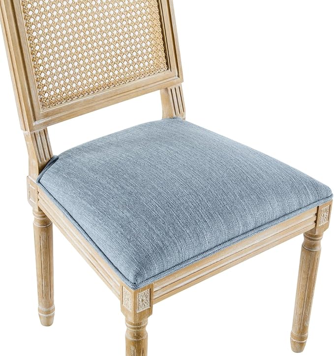 Merax Upholstered Solid Wood Dining Chairs Set of 6, French Country Style Accent Side Seating Furniture for Kitchen, Living Room, Wicker Back, Slate Blue