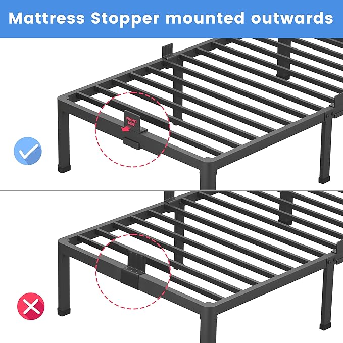 MAF 10 Inch Queen Metal Platform Bed Frame with Round Corner Legs, 3000 LBS Heavy Duty Steel Slats Support, Noise Free, No Box Spring Needed, Easy Assembly