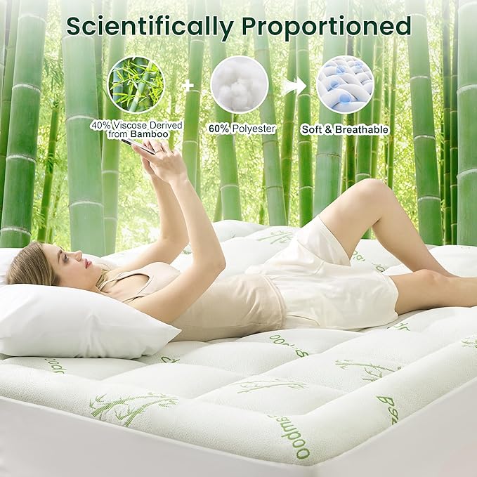 Love's cabin Queen Mattress Topper, Rayon Derived from Bamboo, 900 GSM Breathable Mattress Topper Pad, Thick Pillow Top Mattress Pad with Stretches up 8"-20" Deep Pocket(60"x80"), Green