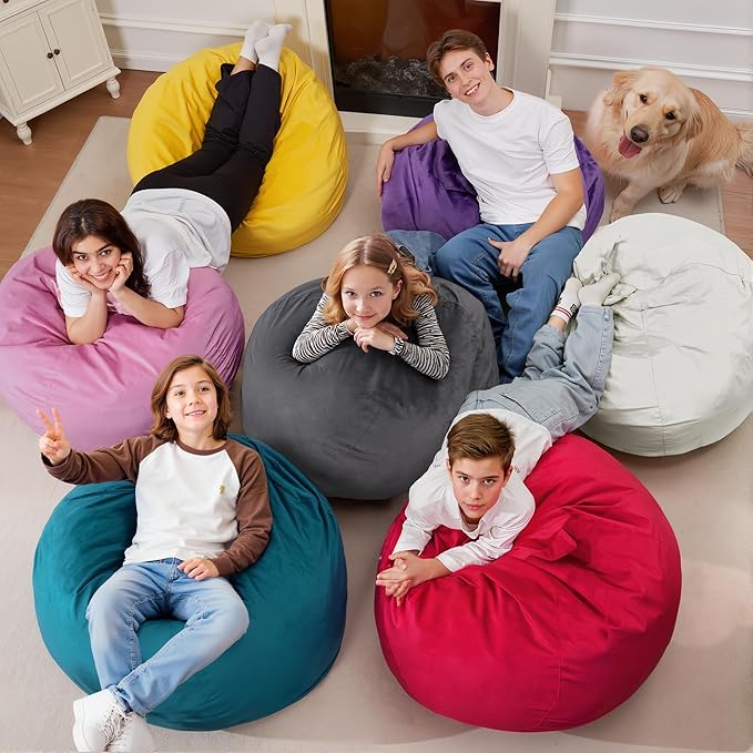 Homguava 2FT Bean Bag Chair: 2' Bean Bags with Memory Foam Filled,Comfy Beanbag Chairs Round Bean Bag Sofa with Dutch Velvet Cover-Grey