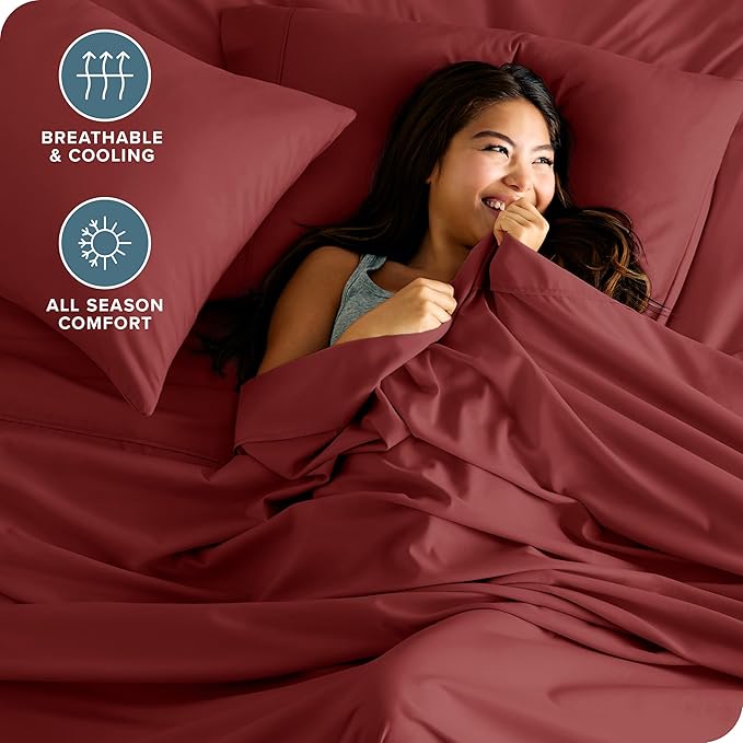 Bare Home Full Extra Long Sheet Set - 1800 Ultra-Soft Microfiber Full XL Bed Sheets - Double Brushed - Deep Pockets - Easy Fit - 4 Piece Set - Bed Sheets (Full XL, Rosewood)