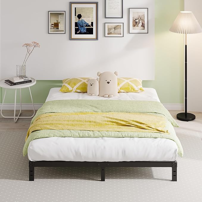 EMODA 10 Inch Full Size Bed Frame Heavy Duty Metal Platform No Box Spring Needed, Easy Assembly Noise Free, Black