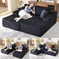 Oversized 79” Double Chaise Lounge Sofa Bed, Deep Seat Corduroy Cloud Loveseat Chair, No Assembly, Plush Upholstered Sleeper for Living Room or Bedroom (Black)