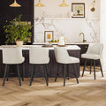 Counter Height Bar Stools Set of 4, Modern Swivel Barstools with Back and Wood Legs, Linen Fabric Upholstered Bar Chairs, 26" H Kitchen Counter Stools, Kitchen Island Home Bar, Ivory