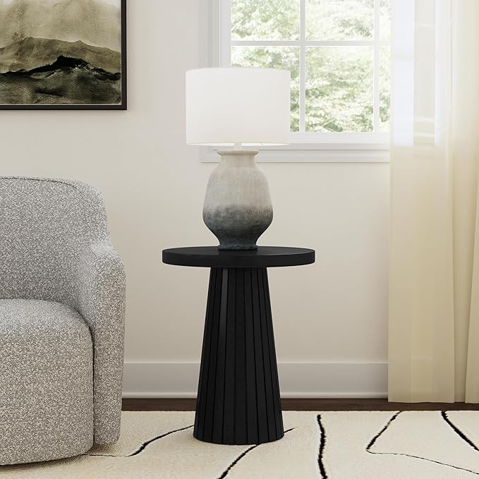 HomePop Black Mango Wood End/Side Round Table