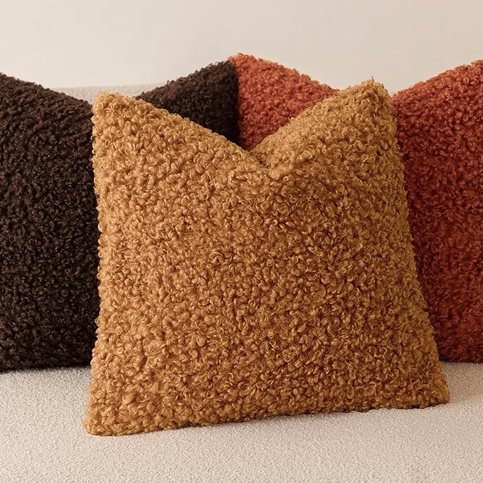Foindtower 2 Pieces 24x24 Inch Orange, Faux Fur Throw Pillow Cover Accent Sherpa Furry Pillow Covers Fuzzy Soft Pillowcases Cozy Sheepskin Decorative Fleece Cushion Case for Bed Couch Living Room