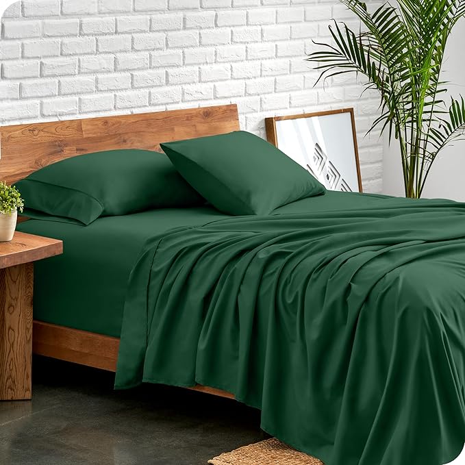 Bare Home Twin XL Sheet Set - College Dorm Size - Luxury 1800 Ultra-Soft Microfiber Twin Extra Long Bed Sheets - Deep Pockets - Easy Fit - Extra Soft - 3 Piece Set - Bed Sheets (Twin XL, Forest Green)
