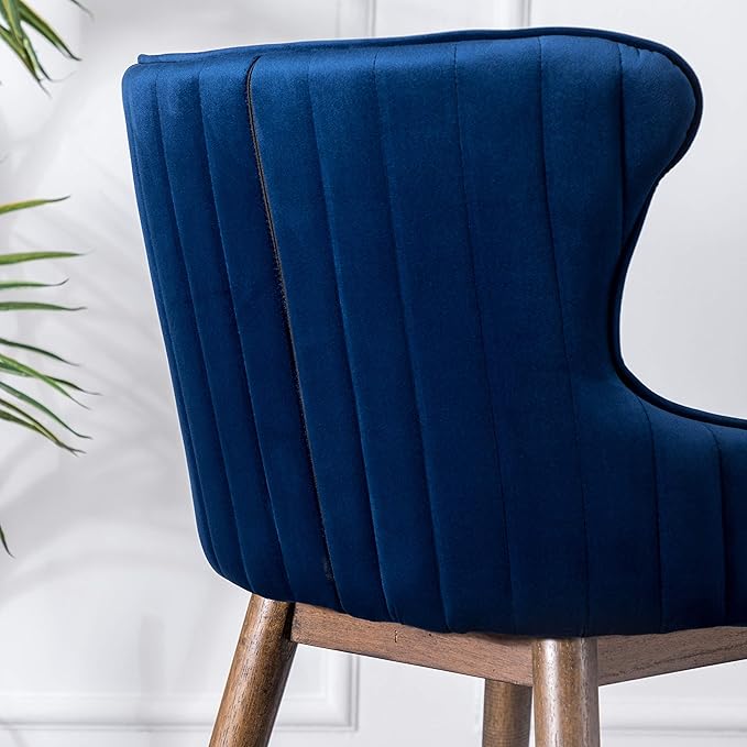 Roundhill Furniture Leland Fabric Upholstered Counter Height Wingback Stools, Set of 2, Blue