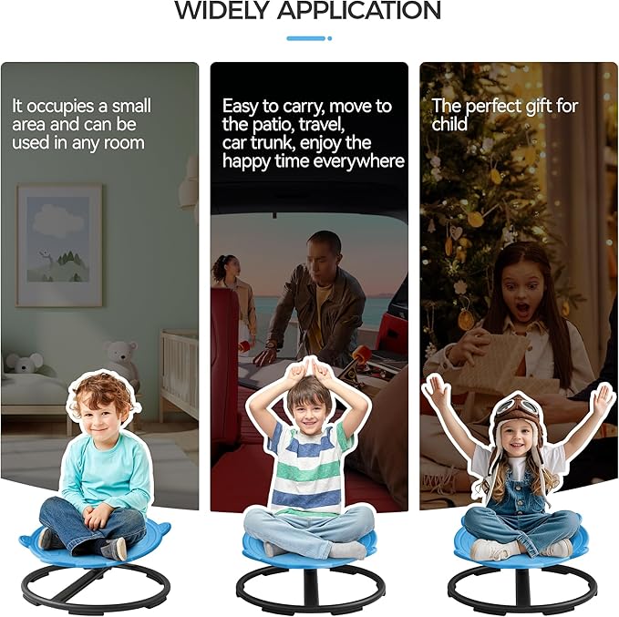 Swivel Chair for Kids, 360° Spinning Seat, Toddler Sit and Spin Wobble Chair, Sensory Balance Toys, Autism ADHD Chairs, Play Equipment Relief Motion Sickness for Boys Girls (Blue)