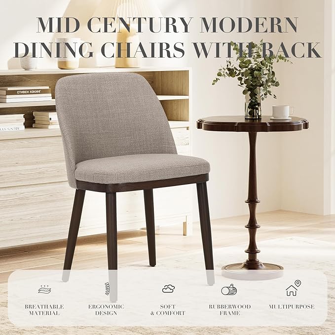 COLAMY Upholstered Dining Chairs Set of 2, Modern Kitchen Chairs with Back, Fabric Side Dining Room Chairs with Wood Legs for Kitchen Dining Room Restaurant, Camel