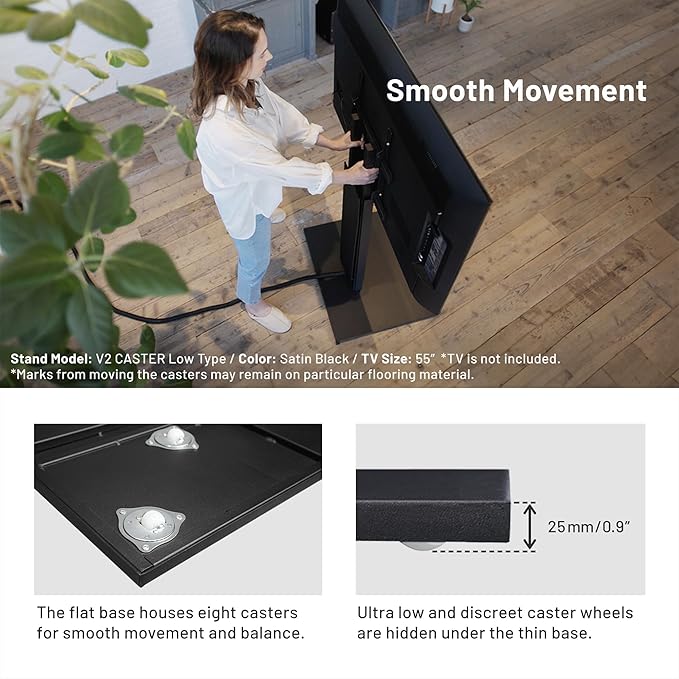 WALL V2 Caster High Type | Minimalist Rolling TV Stand for 32–60 Inch | Satin White | Portable, Space Saving, Height Adjustable, No Drill | for Living Room and Bedroom | Japanese Design & Engineering