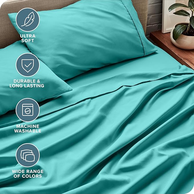 Bare Home Twin Sheet Set - 1800 Ultra-Soft Microfiber Twin Bed Sheets - Double Brushed - Deep Pockets - Easy Fit - Extra Soft - 3 Piece Set - Bedding Sheets & Pillowcases (Twin, Turquoise)