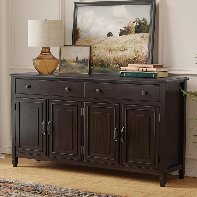 SIMPLIHOME Connaught SOLID WOOD 67 inch Wide Traditional Large Sideboard Buffet Storage Cabinet in Dark Chestnut Brown for the Living Room, Entryway and Family Room