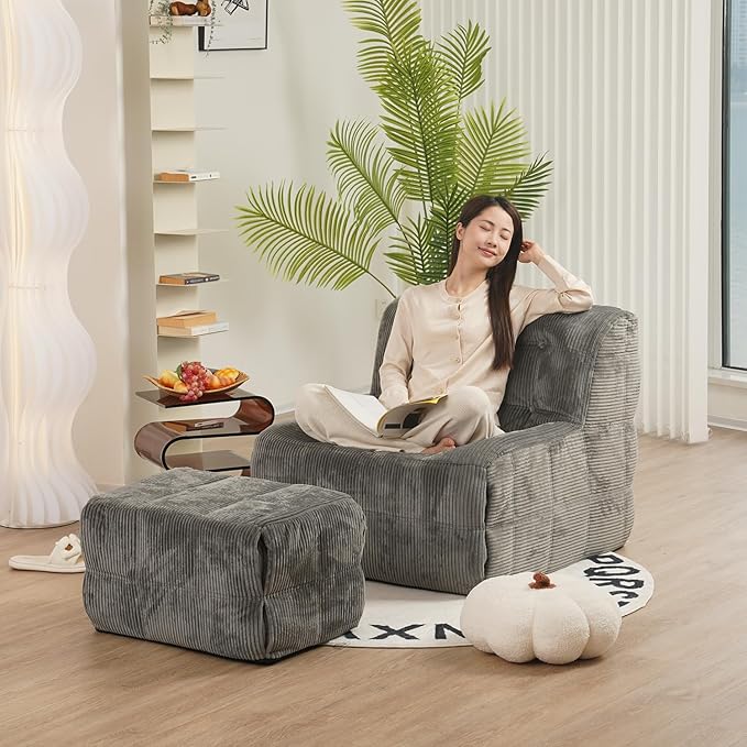 N&V CUBICUS Sofa, Single Seated Foam Sofa, Armless Floor Sofa, All New Hybrid Foam Design, with Matching Ottoman (CUBICUS, Salmon)