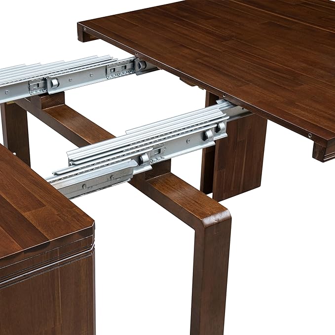 X02SI-208-04 - 5 Pieces Modern Dining Table Set includes an Extendable Rectangle Kitchen Table, 2 Dining Chairs and 2 Modern Benches, 39x120 Inch, Antique Walnut