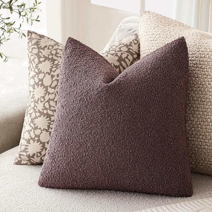 Foindtower Set of 2, Decorative Textured Boucle Throw Pillow Covers Accent Solid Pillow Cases Soft Cozy Couch Cushion Case for Chair Sofa Bedroom Living Room Home Decor 26x26 Inch Dark Purple