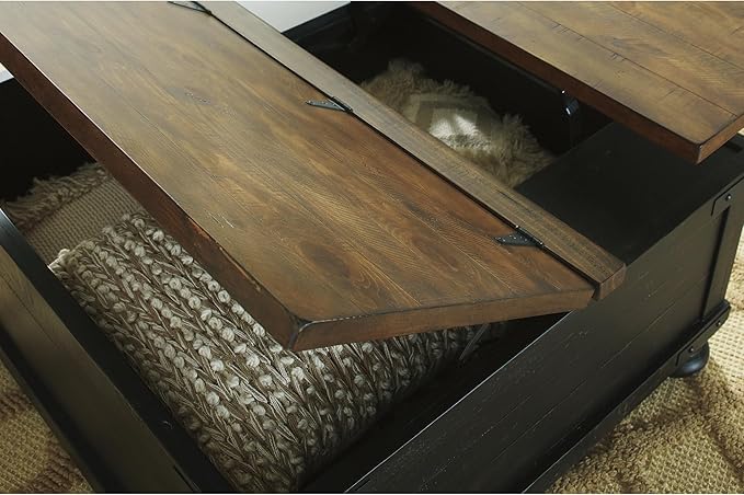 Signature Design by Ashley Valebeck Farmhouse Lift Top Coffee Table with Storage, Distressed Brown & Black Finish