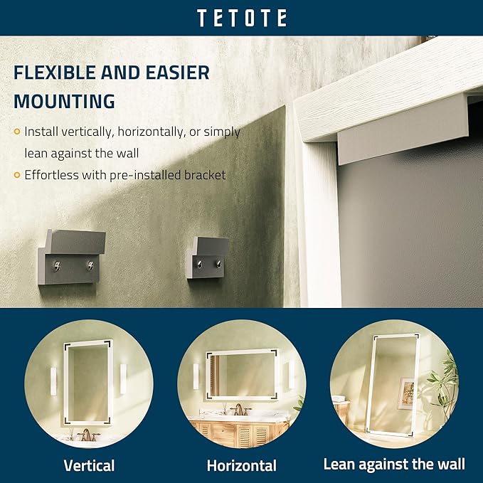 TETOTE 24 x 36 White Wood Framed Mirror for Bathroom Wall/Bedroom/Living Room/Entryway Farmhouse Rustic Bathroom Vanity Mirror Waterproof (Horizontal/Vertical Mounted)