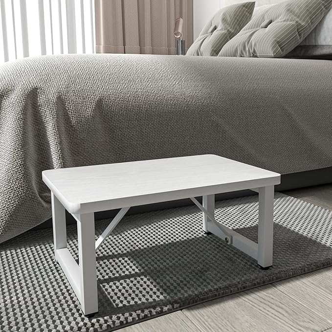 Step Stool, Small Step Stool for Adults, Wood and Metal Foot Stool, One Stepping Stool for Bedside Sofa Side, 400 LBS Load Heavy Duty Step, White