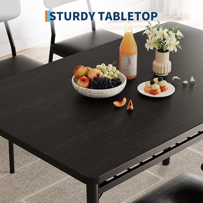 GarveeHome Dining Table for 2 with Storage Rack, Small Kitchen Table for 2 with Metal Frame, Square Table with Upholstered Chairs Set of 2, 3-Piece Dining Room Set for Small Space, Apartment, Black