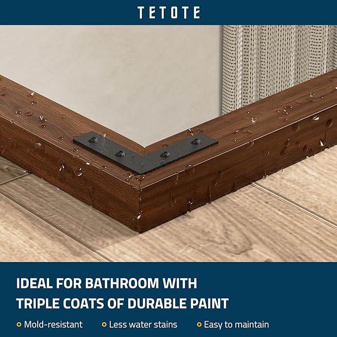 TETOTE 48 x 24 Walnut Wood Framed Mirror for Bathroom Wall/Bedroom/Living Room/Entryway Farmhouse Rustic Bathroom Vanity Mirror for Over Sink Waterproof (Horizontal/Vertical Mounted)