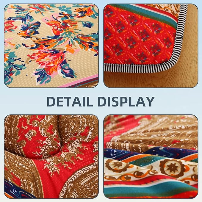 Bohemian Retro Japanese Floor Mattress, Vintage Floral Tatami Floor Mat, Portable Roll up Futon Mattress for Guest,Tavel (A,Twin 80" x 36")