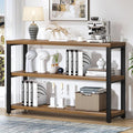 EXCEFUR Industrial Sofa Console Table, Entryway Table with 3 Tier Wood Storage Shelves, Foyer Table for Living Room Hallway Behind Couch, Rustic Brown