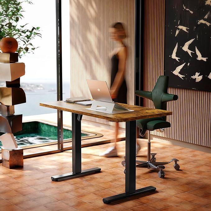 HUANUO 55 x 28 inch Electric Standing Desk Adjustable Height, 4 Memory Height Settings, Sit Stand Up Desk for Home Office & Computer Workstation, Rustic Brown