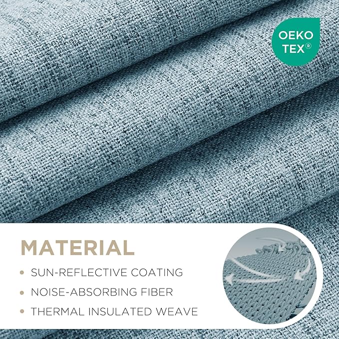 Joydeco 100% Blackout Curtains for Bedroom - Natural Linen Curtains 96" L Long, Thermal Insulated 2 Panels Sky Blue Light Blocking Drapes, Rod Pocket & Back Tabs, Darkening Privacy for Living Room
