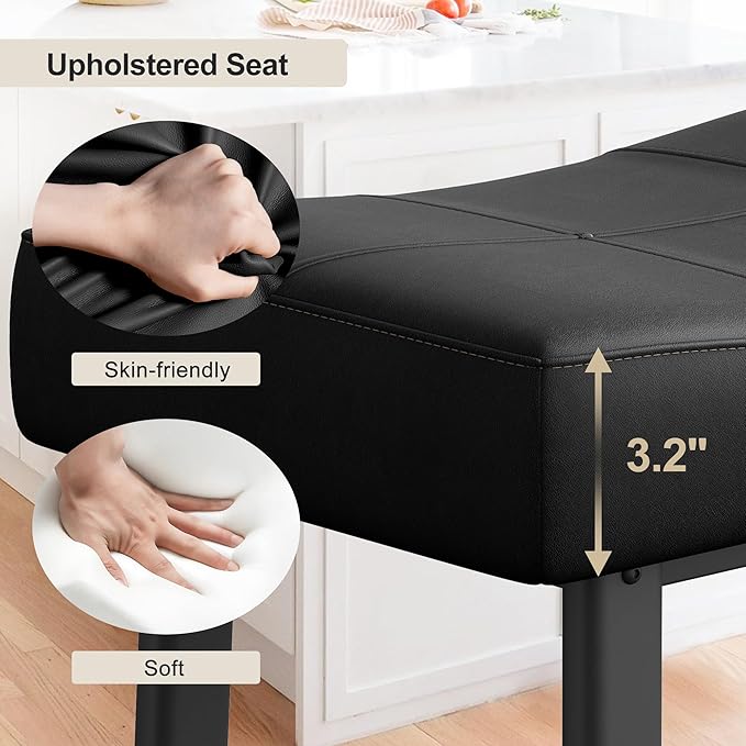 GarveeHome Counter Height Bar Stools Set of 2, 24 Inch Barstools for Kitchen Island Counter, Upholstered Padded Saddle Chairs with Curved Cushion, Easy Assembly, Black