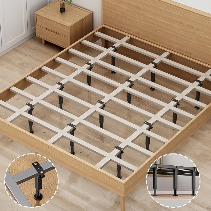 6PCS Adjustable Height Bed Support Legs, 6.2-8 Inch, Metal Heavy Furniture Legs with Rubber Non-Slip Base for Sofa/Cabinet/Couch/Dresser/Table, Furniture Feet Replacement for King Queen Bed Frame Slat