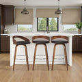 Armen Living Sonia 26" Counter Height Swivel Brown Faux Leather and Walnut Wood Bar Stool - Set of 3