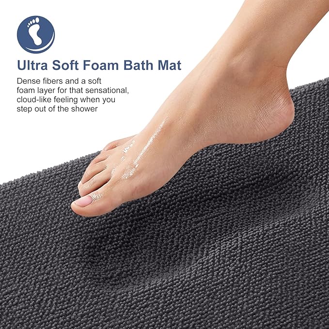 OLANLY Thick Memory Foam Bath Mat Rug 24x16, Extra Soft Absorbent Bathroom Rug, Quick Dry Bath Mats, Non-Slip, Machine Washable Carpet for Bathroom, Tub and Shower, Home Decor Accessories, Dark Grey