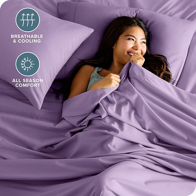 Bare Home Twin Sheet Set - 1800 Ultra-Soft Microfiber Twin Bed Sheets - Double Brushed - Deep Pockets - Easy Fit - Extra Soft - 3 Piece Set - Bedding Sheets & Pillowcases (Twin, Lavender)
