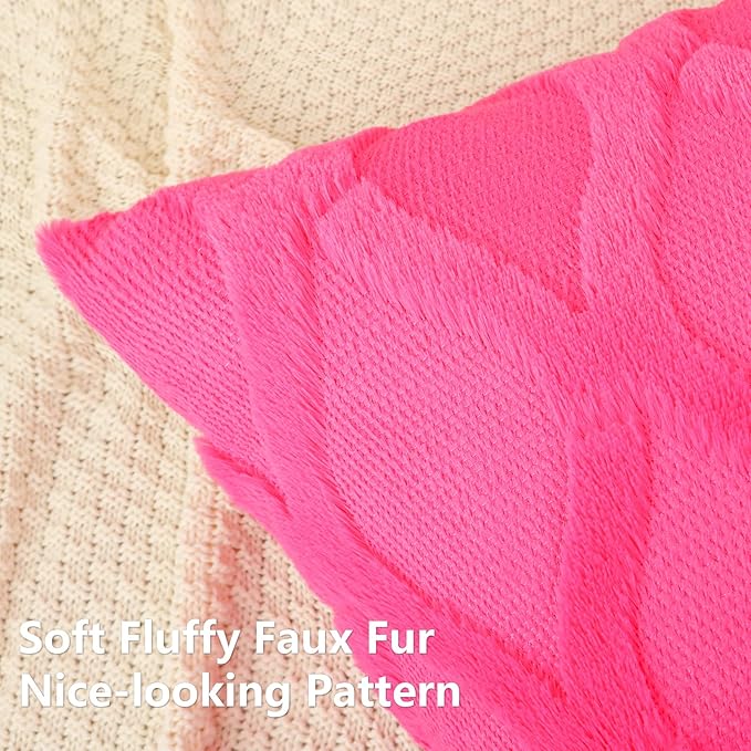 decorUhome Throw Pillow Covers 12x20 Inch Set of 2, Soft Plush Faux Fur Wool Lumbar Hot Pink Couch Pillow Covers, Decorative Neutral Pillow Cases for Bed Sofa Living Room Home Decor