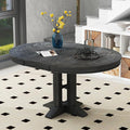 Need Extendable Farmhouse Round Dining Table, 48-60 Inch Pedestal Base Kitchen Table for Small Spaces & Dining Rooms (Black Finish)