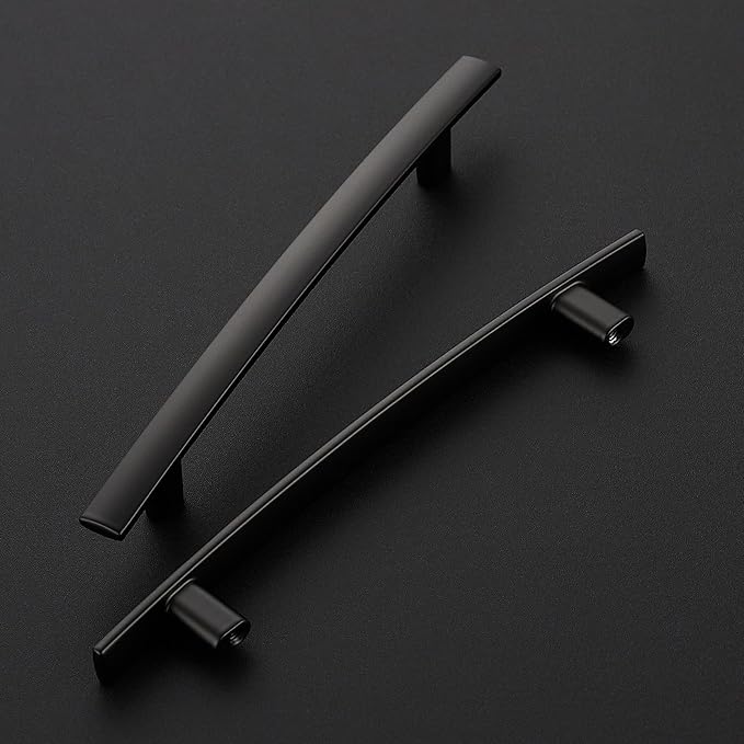 5 Pack Cabinet Handles 5" Hole Center - Curved Cabinet Pulls Black Drawer Pulls for Kitchen Cupboard Solid Hardware for Dresser Drawer Arch Hardware