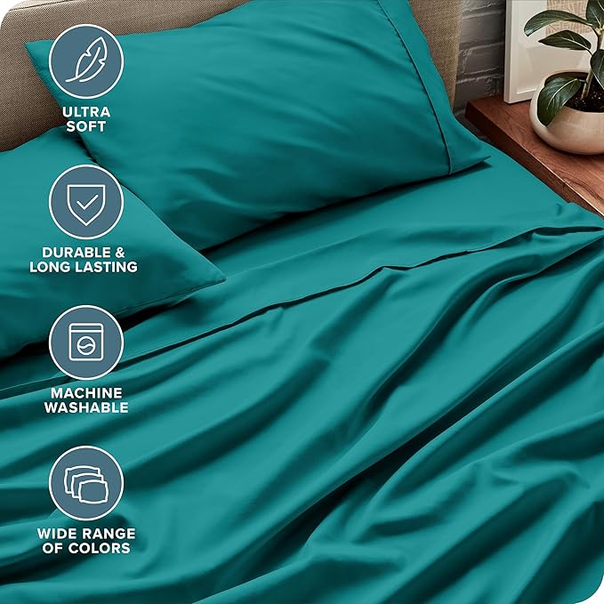 Bare Home Split King Sheet Set - 1800 Ultra-Soft Microfiber Bed Sheets - Double Brushed - Deep Pockets - Easy Fit - 5 Piece Set - Bed Sheets & Pillowcases (Split King, Emerald)