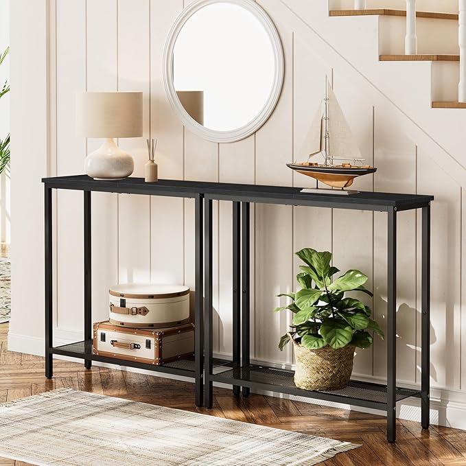 HOOBRO 29.5" Narrow Console Table, Small Entryway Table with Shelf, 2 Tier Thin Sofa Table, Behind Couch Table, Side Table, for Hallway, Living Room, Bedroom, Black BB74XG01