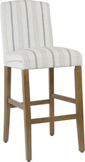 HomePop Parsons Classic Upholstered High Back Curved Top Barstool, 29-inch, Blue Calypso Stripe