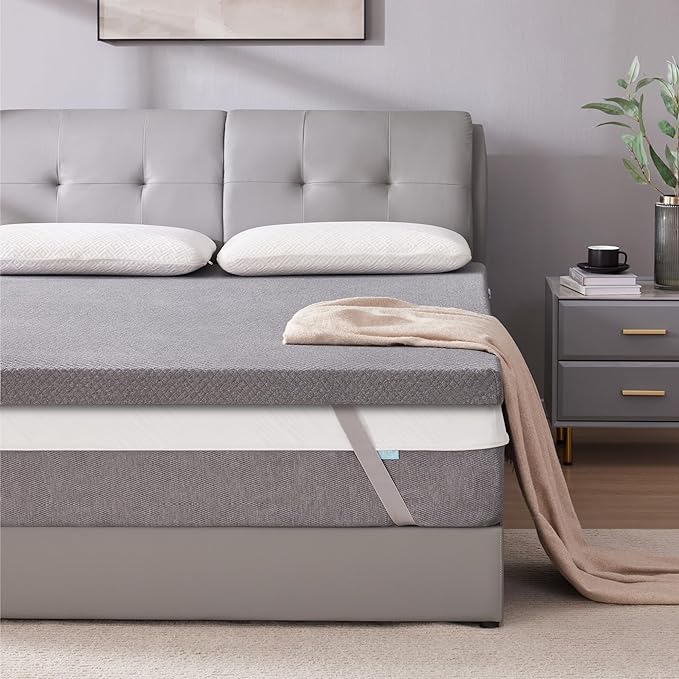 SINWEEK 2 Inch Gel Memory Foam Mattress Topper Twin Size, Ventilated High Density Pad for Back Pain, Bed Topper with Removable Soft Cover, CertiPUR-US Certified,Grey