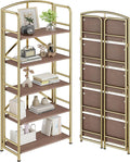No-Assembly Folding Gold Bookshelf Storage Shelves 5 Tiers Vintage Multifunctional Plant Flower Stand Storage Rack Shelves Bookcase for Home Office
