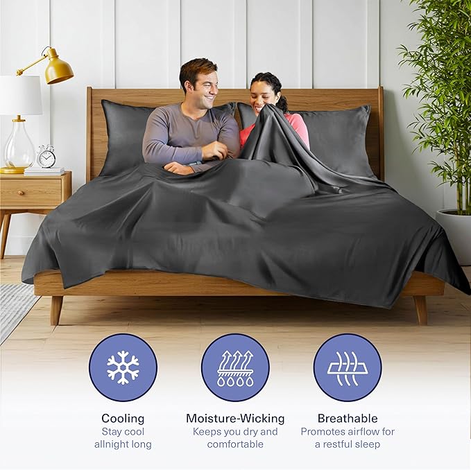 Kickoff Viscose Bamboo Sheets King Size 4-pc 100% Organic Bamboo Viscose Bed Cooling Sheets King Size Set Cool Bedding for hot Sleepers Sheet, Flat, Fitted, Pillowcases (Pewter,K)