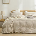 BESTOUCH Duvet Cover Set 100% Washed Cotton Linen Feel Super Soft Comfortable Chic Lightweight 2 PCs Home Bedding Set Solid Almond Milk Grey Twin/Twin XL
