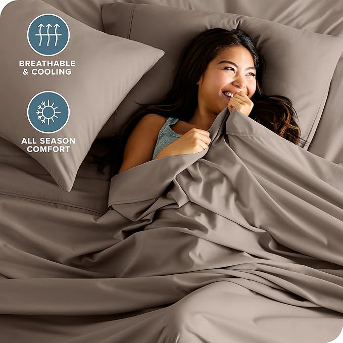 Bare Home Queen Sheet Set - Luxury 1800 Ultra-Soft Microfiber Queen Bed Sheets - Double Brushed - Deep Pockets - Easy Fit - 4 Piece Set - Bedding Sheets & Pillowcases (Queen, Taupe)