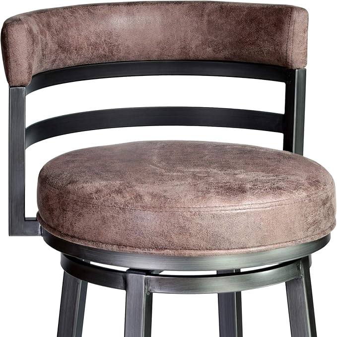 Armen Living Madrid 26" Seat Height Swivel Bandero Tobacco Faux Leather and Mineral Finish Bar Stool for Kitchen Island Counter